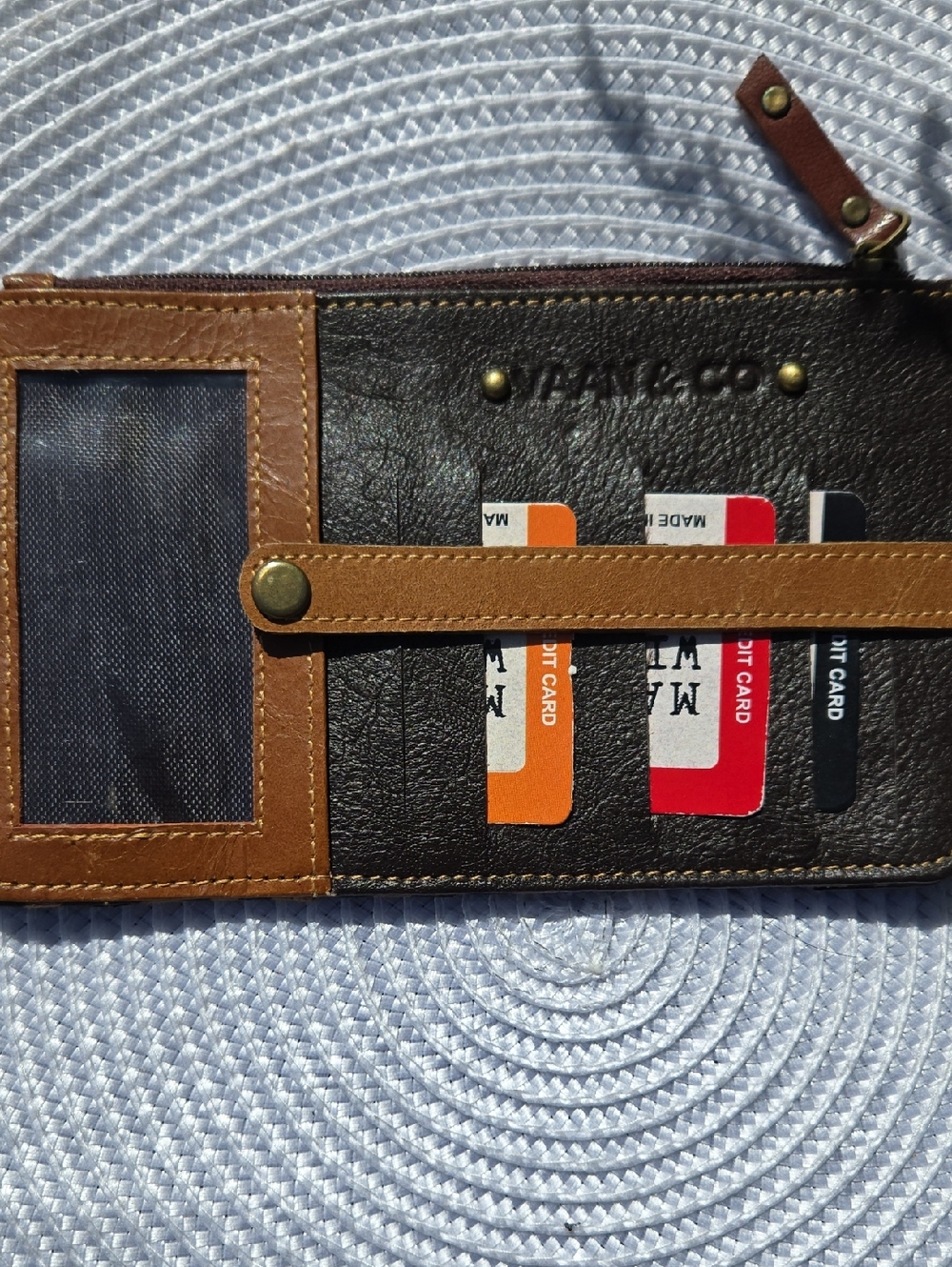 Vaan & Co. Upcycled Leather Zip Wallet - Bicolor & Leopard Print.   (BIN 005)